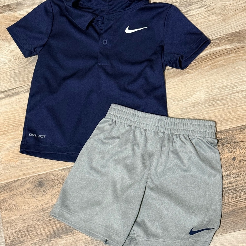 Nike Navy Dri-FIT Polo with Gray Athletic Shorts Set
